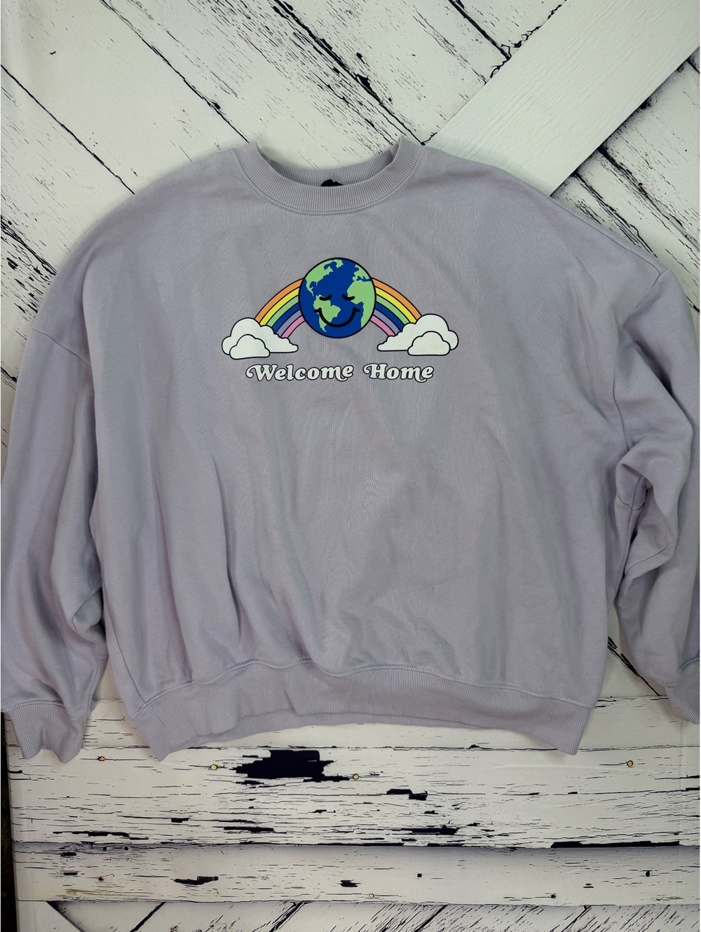 Pacsun Y2K Retro Oversized Purple Earth Day Rainbow Crewneck Sweatshirt One Size